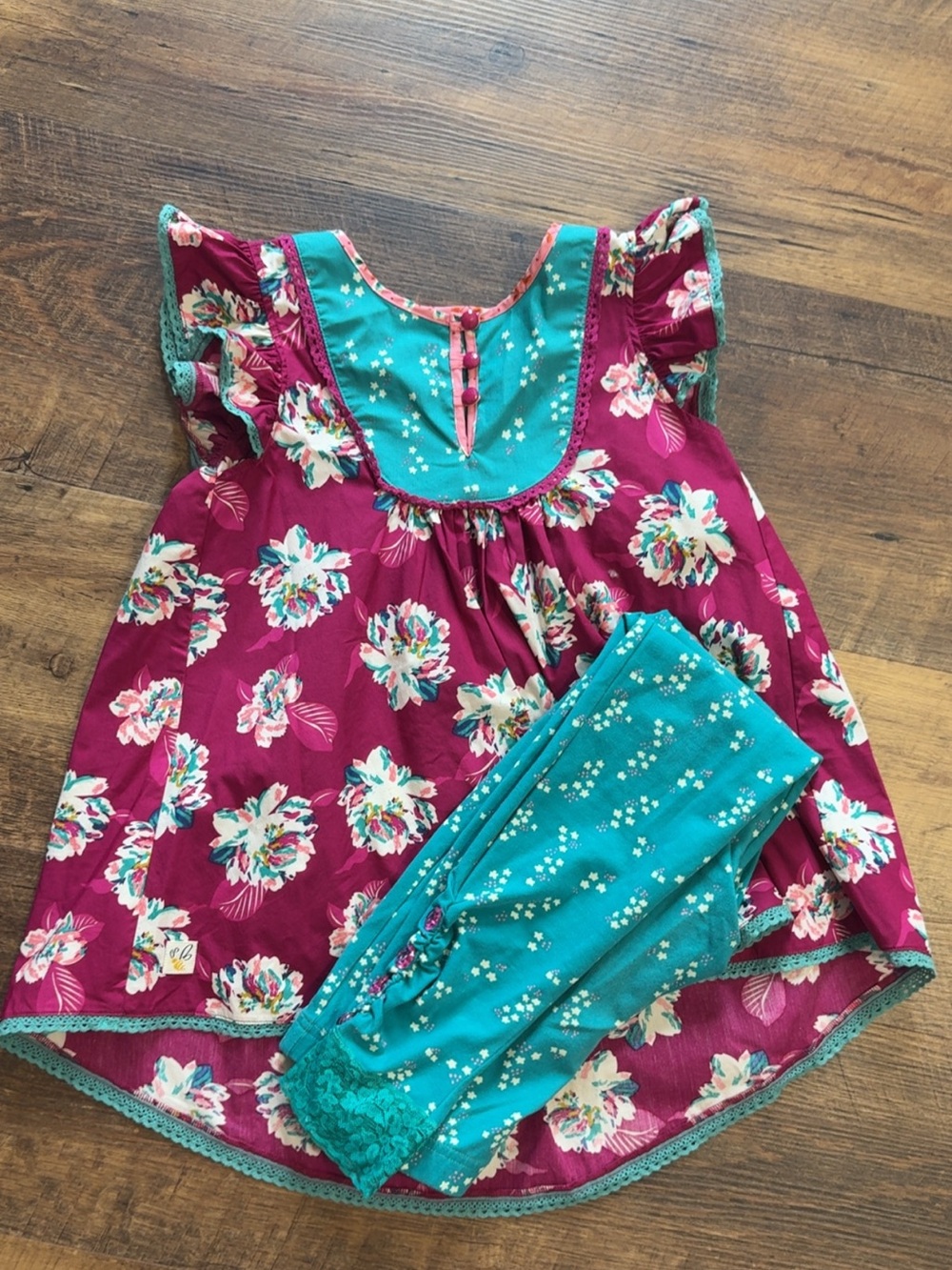 Wildflowers Girls Floral Tunic and Leggings Set - Magenta and Teal